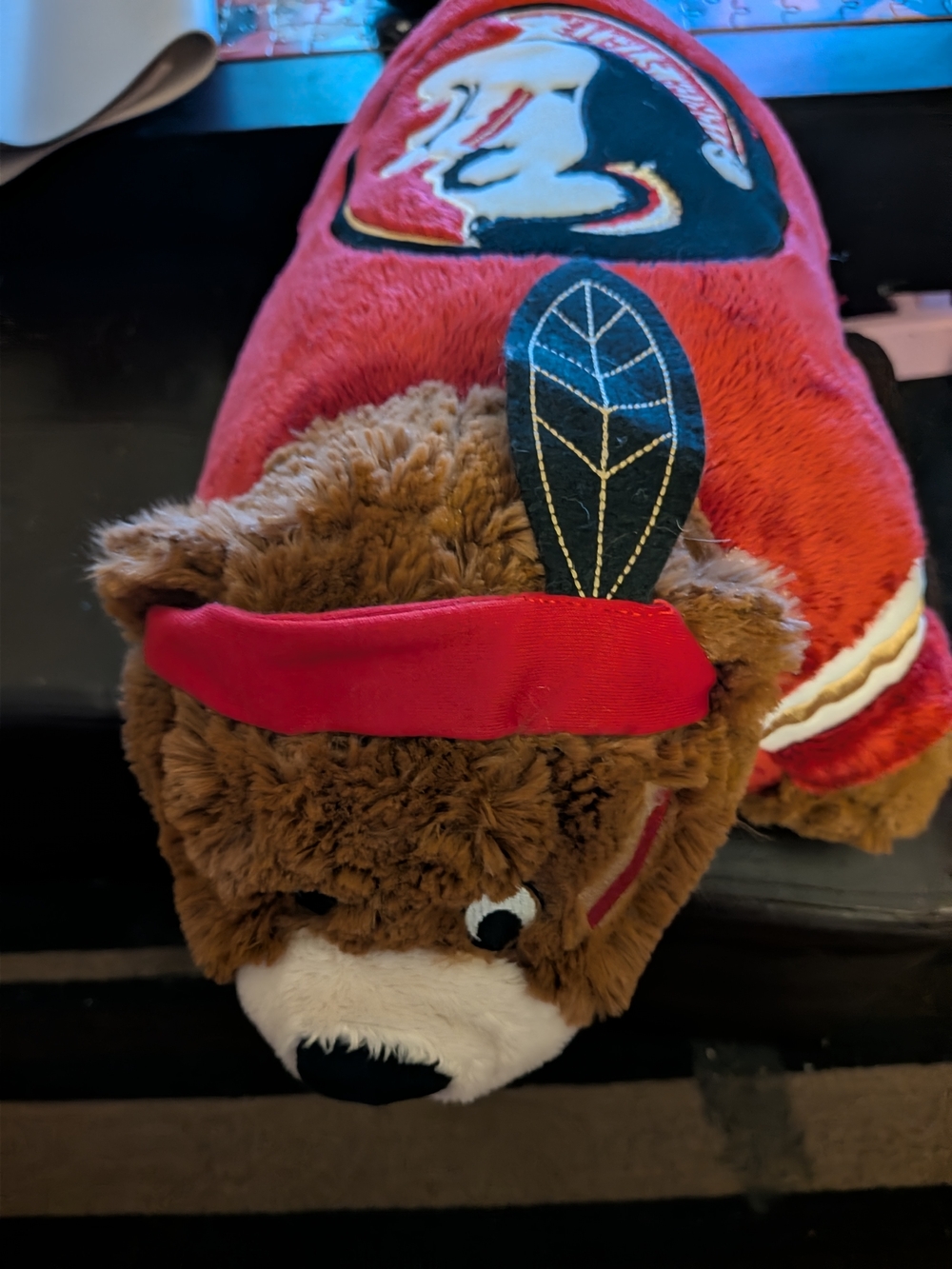 Plush Teddy Bear Costume Bandana Feather Accent Pillow Pets FSU Florida State